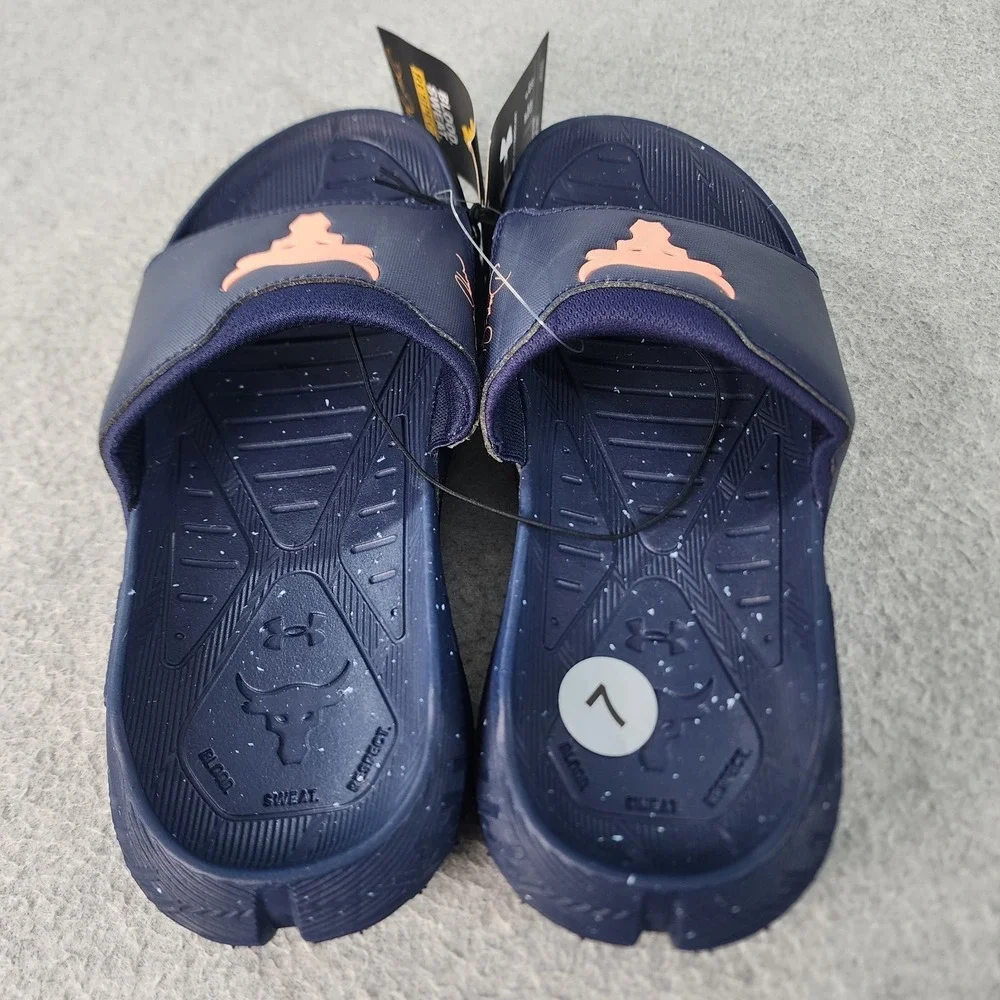 Under Armour Project‎ Rock 3 Slides Unisex Adult M7 W8.5 Blue Slip-On Sandal